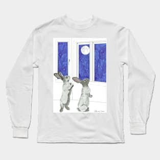 Daily Doodle 4-SPACE- Rabbit Moon Long Sleeve T-Shirt